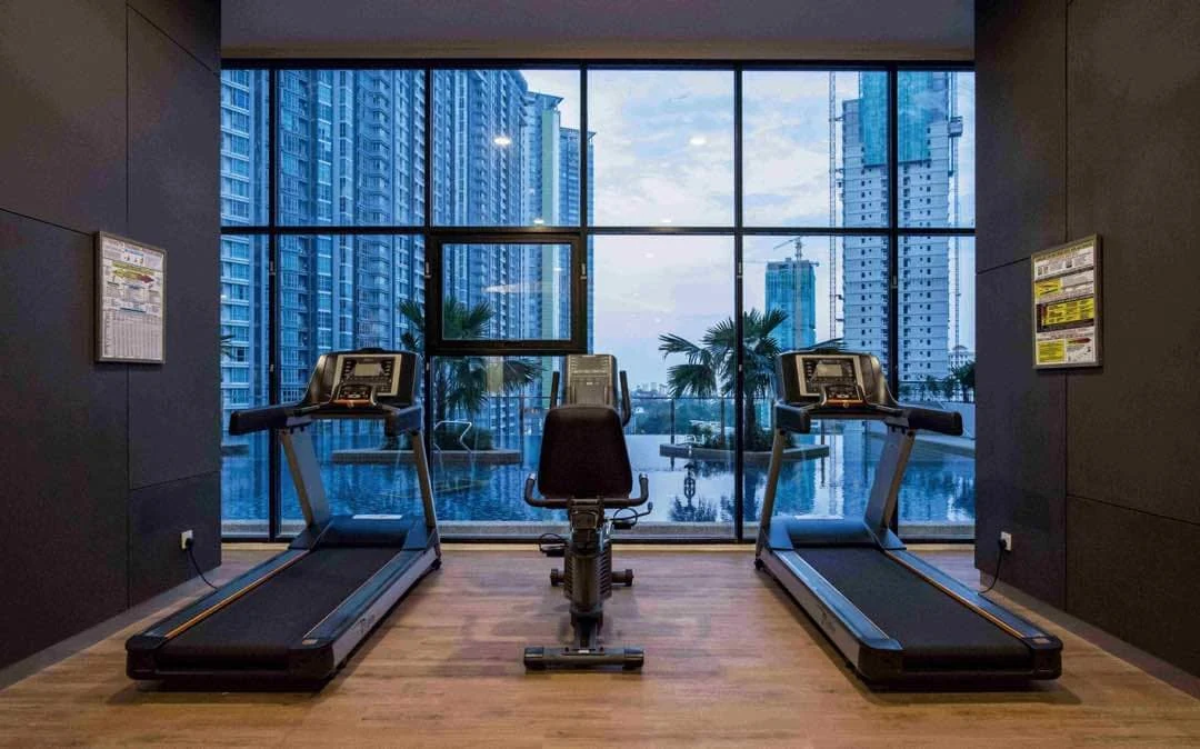 Mont Residence gym and pool view.