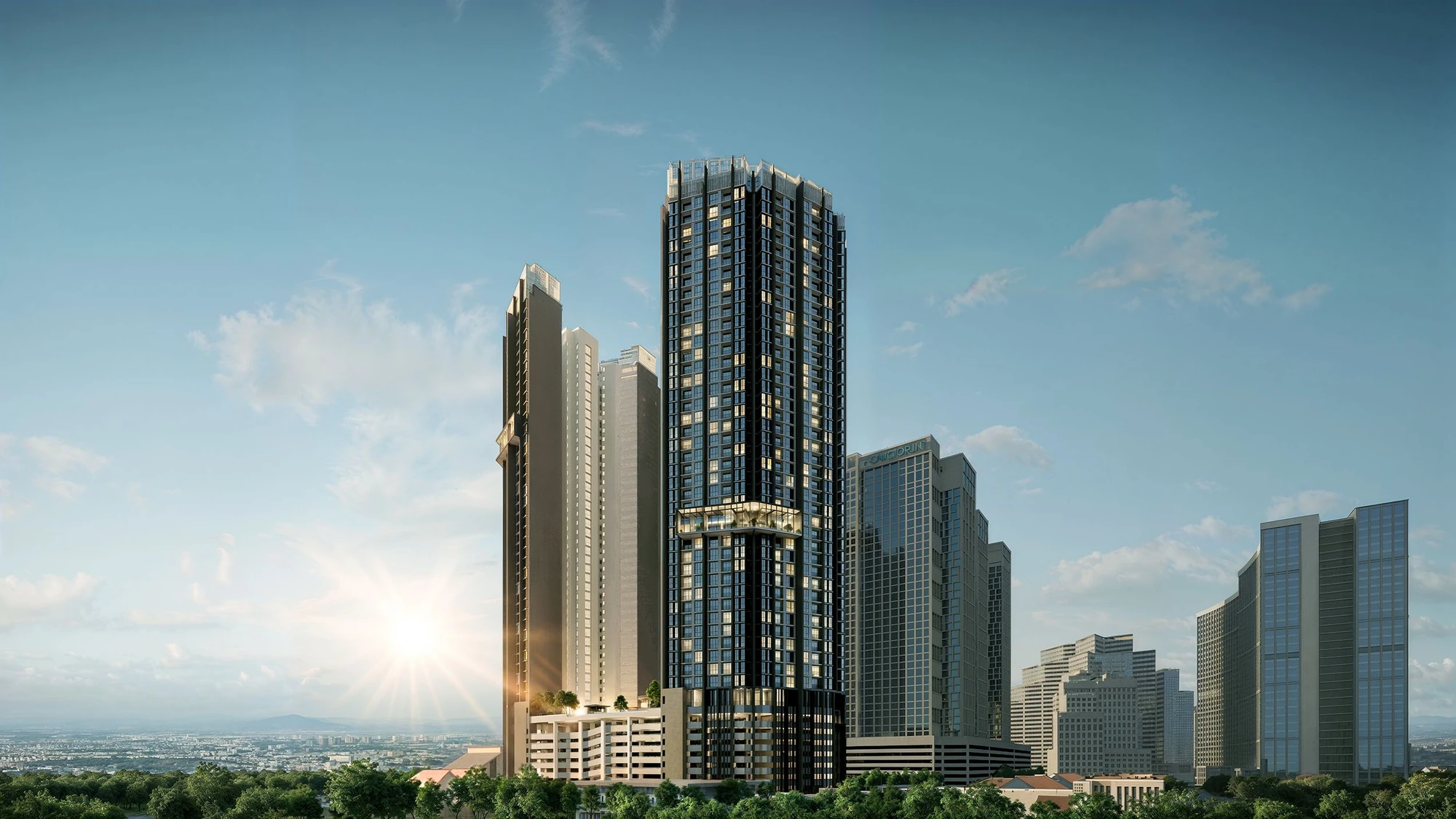 Facade artist impression showing the two Eight & Eight towers.